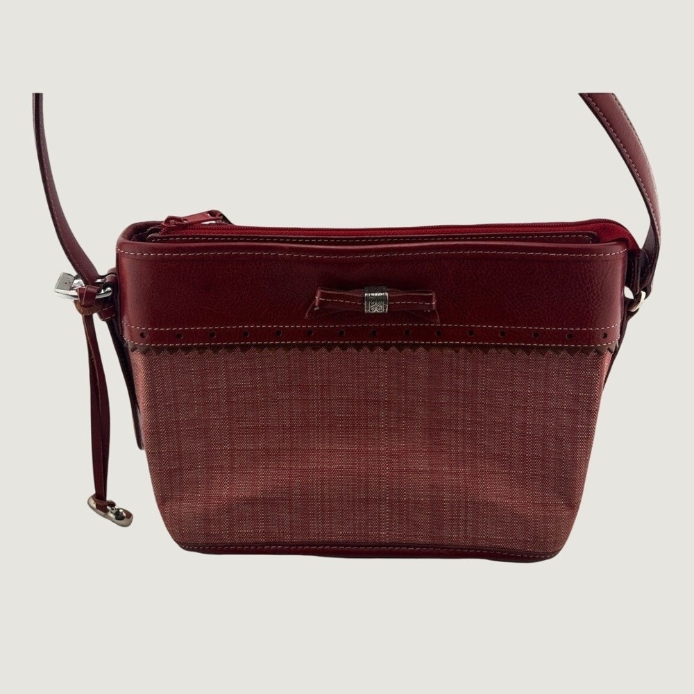 Brighton Crossbody Bag Womens Small Burgundy Red Woven Leather Bow Heart Charm